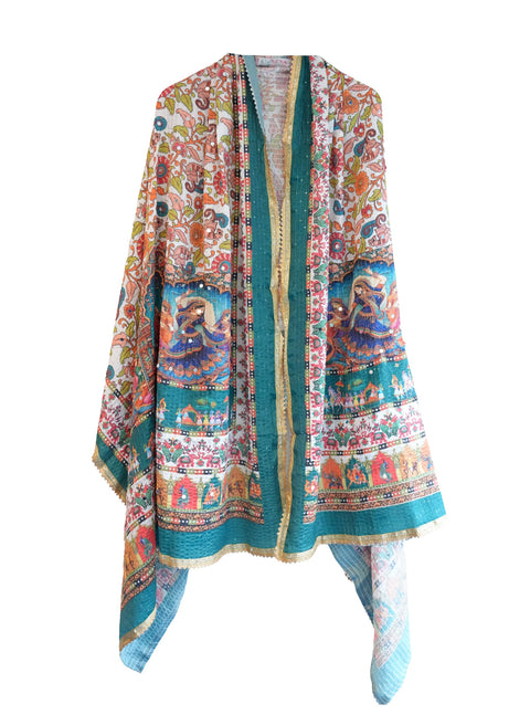 Chinon Pakistani Mirror Work Dupatta, Traditional Embellished Dupatta with Decorative Detailing