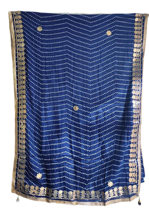 Bandhani Print Dupatta with Golden Floral Lace Border, Lightweight Ethnic Silk for Women