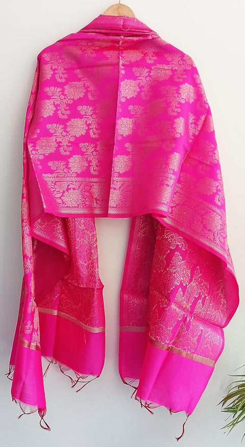 The Women's Art Silk Woven Banarasi Jacquard Dupatta(Dark Pink)