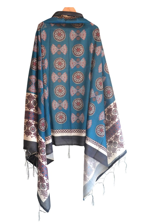 Assam Silk Traditional Dupatta with Multicolor Multi moti Motif | Ethnic Printed Cotton Dupatta with Tassels