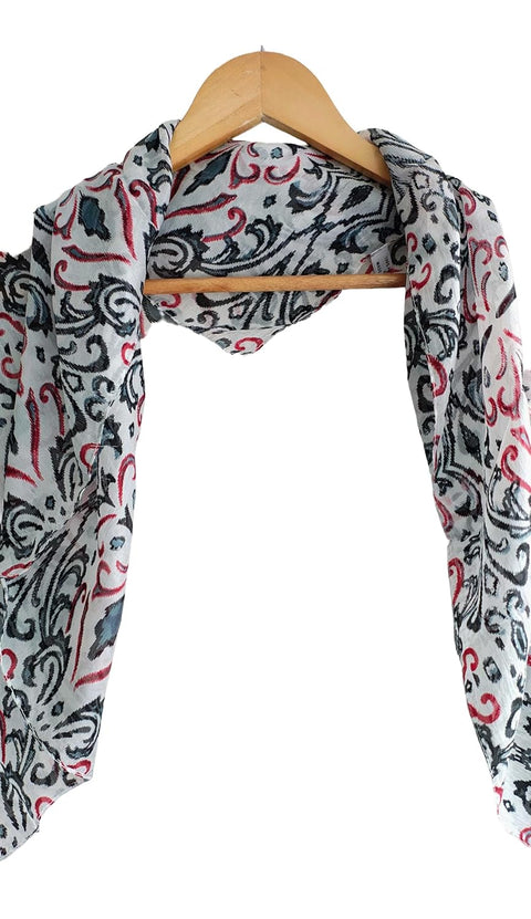 Floral Paisley Print Silk Scarf, Light Weight Square Neck Wrap, Blue and Orange Border Pattern, 100x100 cm