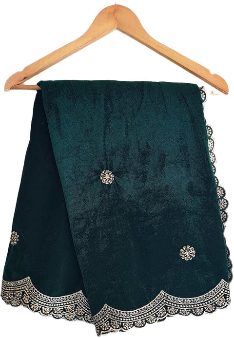 Luxury Micro-Velvet Embroidered Dupatta for Women | Heavy Scalloped Cutwork Border with Butti Work