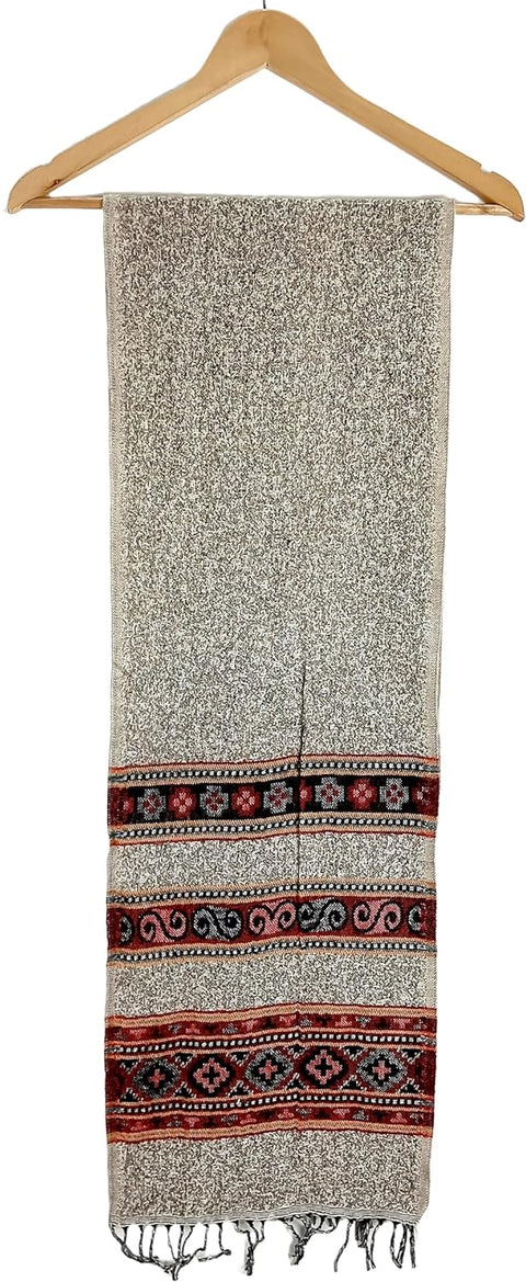 Close-up of Printed motif on Black,Grey And White Wool Scarf