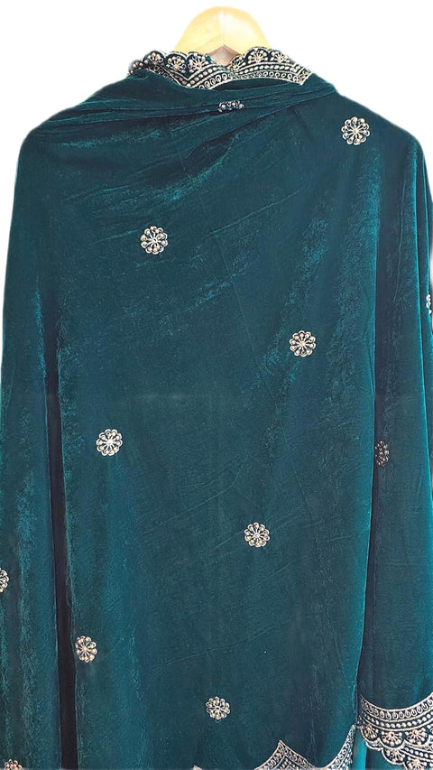 Luxury Micro-Velvet Embroidered Dupatta for Women | Heavy Scalloped Cutwork Border with Butti Work