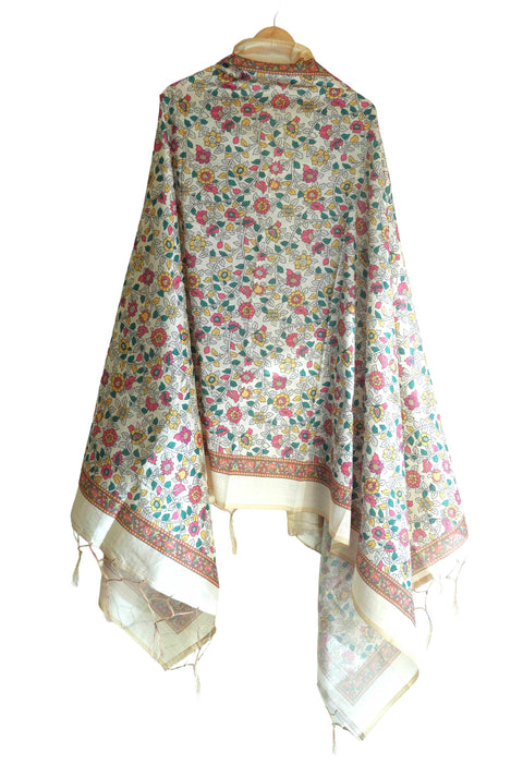 Assam Silk Traditional Dupatta with Multicolor Multi moti Motif | Ethnic Printed Cotton Dupatta with Tassels