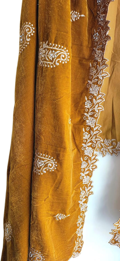 Velvet Dupatta for Women with Gold Zari Embroidery | Dupatta with Scalloped Border