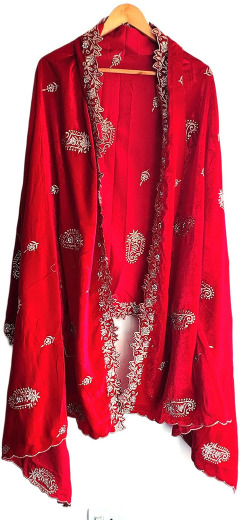 Velvet Dupatta for Women with Gold Zari Embroidery | Dupatta with Scalloped Border