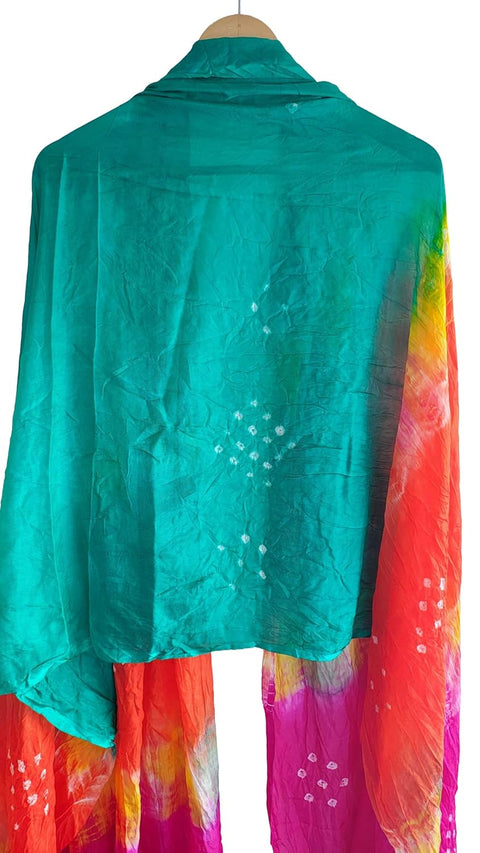 Multicolor Tie-Dye SIlk Dupatta, Handcrafted Bandhani Style, Ethnic Scarf