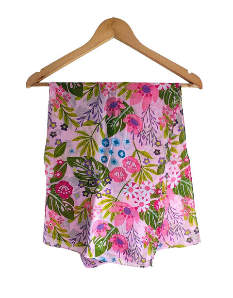 Silk Stole, Prints Multi Color, 51 cm Width x 65 cm Length, Lightweight(Pink And Green)