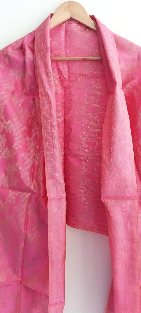 The Women's Art Silk Woven Banarasi Jacquard Dupatta(Pink)
