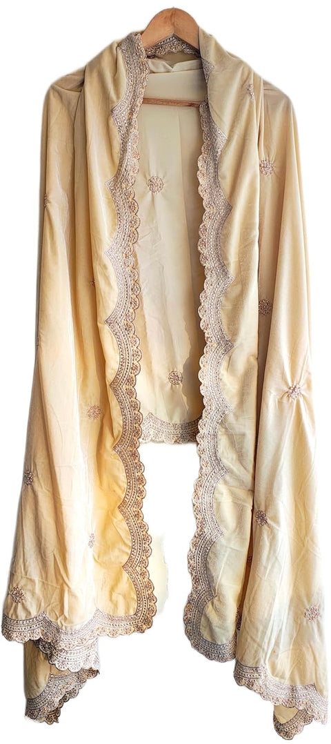 Luxury Micro-Velvet Embroidered Dupatta for Women | Heavy Scalloped Cutwork Border with Butti Work