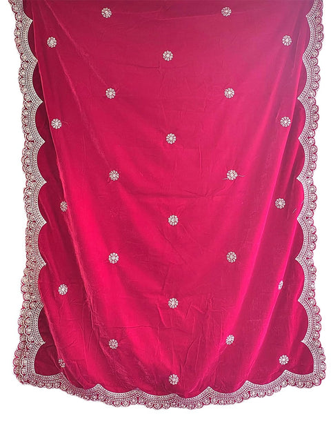 Luxury Micro-Velvet Embroidered Dupatta for Women | Heavy Scalloped Cutwork Border with Butti Work
