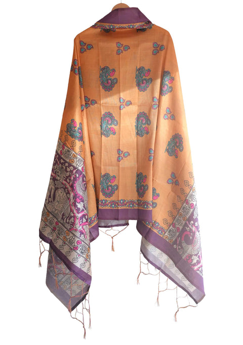 Assam Silk Traditional Dupatta with Multicolor Multi moti Motif | Ethnic Printed Cotton Dupatta with Tassels