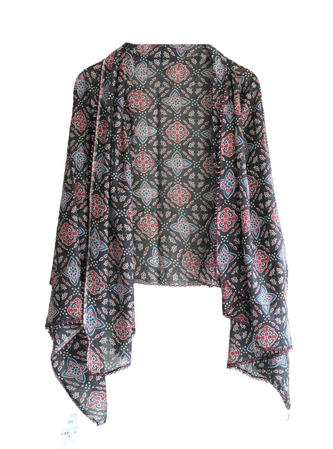 Traditional Ajrakh Print Cotton Stole, Colour 10, Mandala Pattern with Tassels