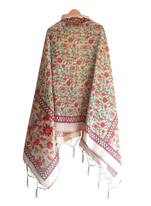Assam Silk Traditional Dupatta with Multicolor Multi moti Motif | Ethnic Printed Cotton Dupatta with Tassels