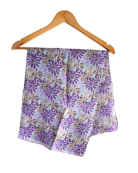 Silk Stole, Prints Multi Color, 51 cm Width x 65 cm Length, Lightweight (levender And Grey)