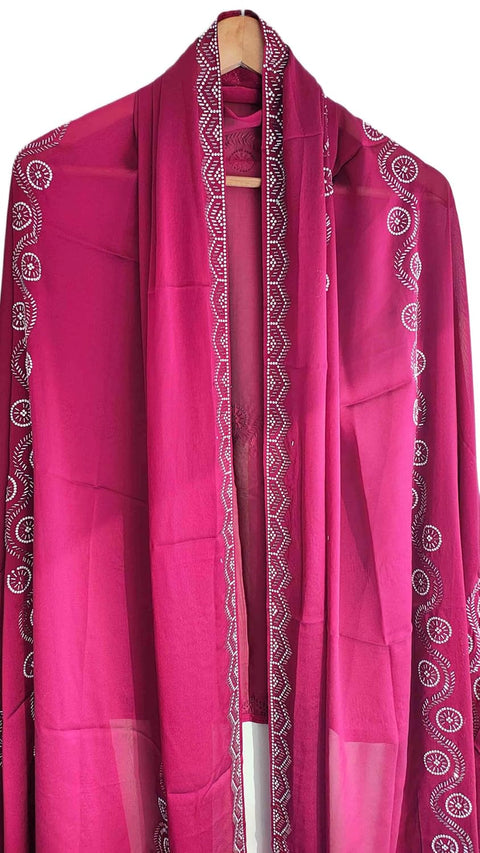 INDISA SCARVE'S FENDI Cut Beads Dupatta, Navy Blue, Embroidered Border, Lightweight Sheer Fabric, Traditional Indian Scarf