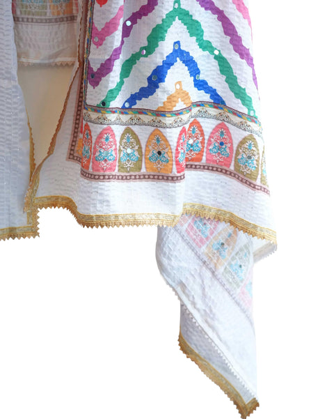 Chinon Pakistani Mirror Work Dupatta, Traditional Embellished Dupatta with Decorative Detailing