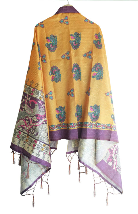 Assam Traditional Dupatta with Multicolor Multi moti Motif | Ethnic Printed Cotton Dupatta with Tassels