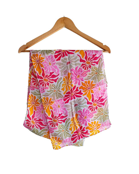 Silk Stole, Prints Multi Color, 51 cm Width x 65 cm Length, Lightweight(Pink And Yellow)