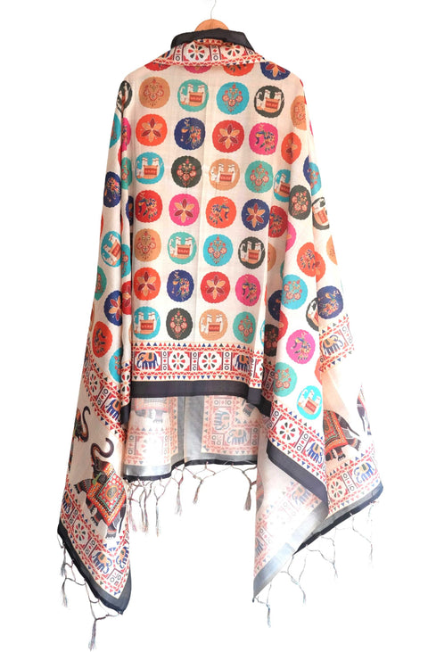 Assam Silk Traditional Dupatta with Multicolor Multi moti Motif | Ethnic Printed Cotton Dupatta with Tassels