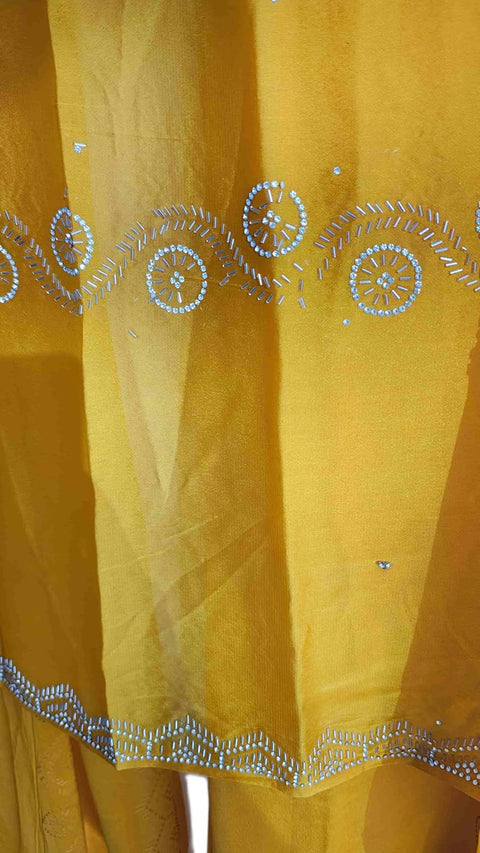 INDISA SCARVE'S FENDI Cut Beads Dupatta, Navy Blue, Embroidered Border, Lightweight Sheer Fabric, Traditional Indian Scarf