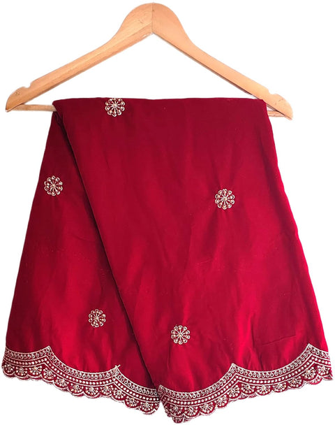 Luxury Micro-Velvet Embroidered Dupatta for Women | Heavy Scalloped Cutwork Border with Butti Work