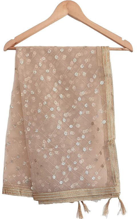 Traditional Embroidered Net Dupatta with Golden Border, Red Sequined Scarf, Diamond Pattern Dupatta, Chunni
