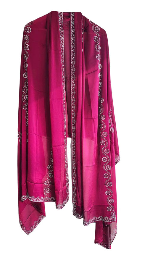 INDISA SCARVE'S FENDI Cut Beads Dupatta, Navy Blue, Embroidered Border, Lightweight Sheer Fabric, Traditional Indian Scarf