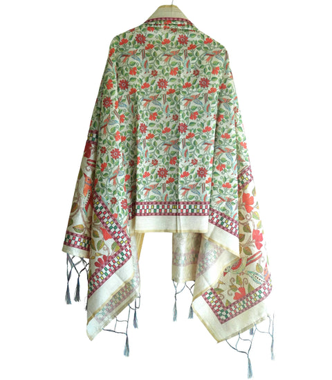 Assam Traditional Dupatta with Multicolor Multi moti Motif | Ethnic Printed Cotton Dupatta with Tassels