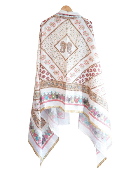 Chinon Pakistani Mirror Work Dupatta, Traditional Embellished Dupatta with Decorative Detailing