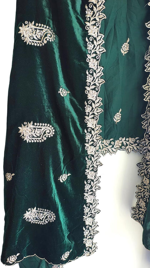 Velvet Dupatta for Women with Gold Zari Embroidery | Dupatta with Scalloped Border