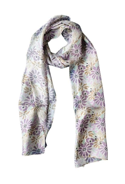 Silk Stole, Prints Multi Color, 51 cm Width x 65 cm Length, Lightweight (levender And Grey)