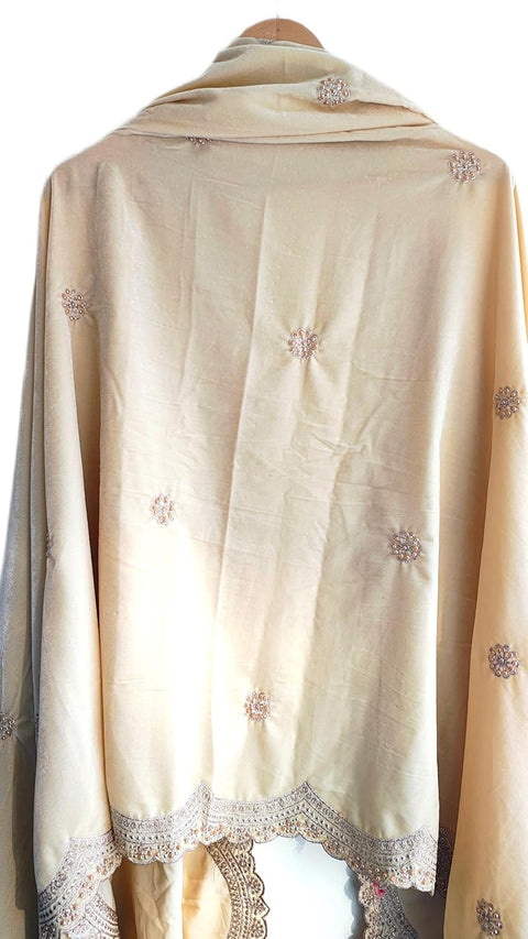 Luxury Micro-Velvet Embroidered Dupatta for Women | Heavy Scalloped Cutwork Border with Butti Work