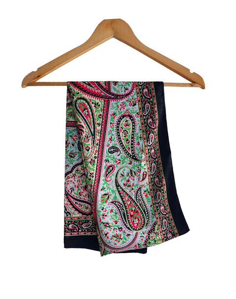 Silk Stole, Prints Multi Color, 51 cm Width x 65 cm Length, Lightweight(Brown And Green)