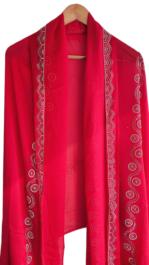 INDISA SCARVE'S FENDI Cut Beads Dupatta, Navy Blue, Embroidered Border, Lightweight Sheer Fabric, Traditional Indian Scarf