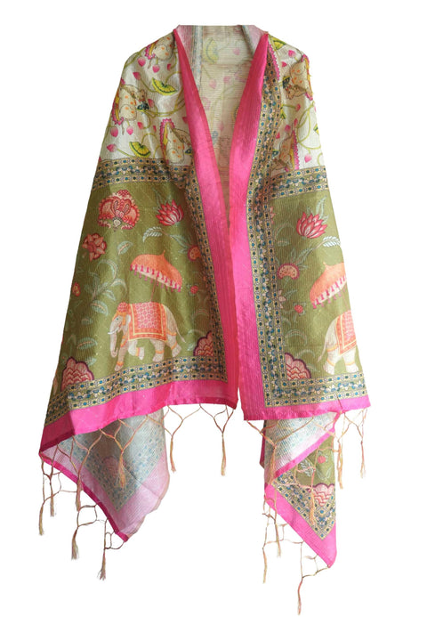 Assam Traditional Dupatta with Multicolor Multi moti Motif | Ethnic Printed Cotton Dupatta with Tassels