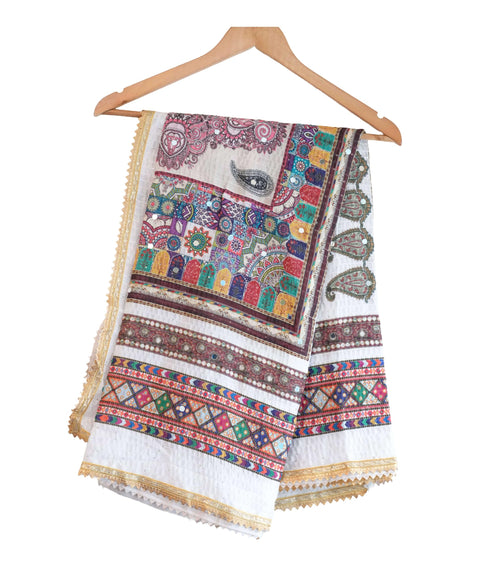 Chinon Pakistani Mirror Work Dupatta, Traditional Embellished Dupatta with Decorative Detailing