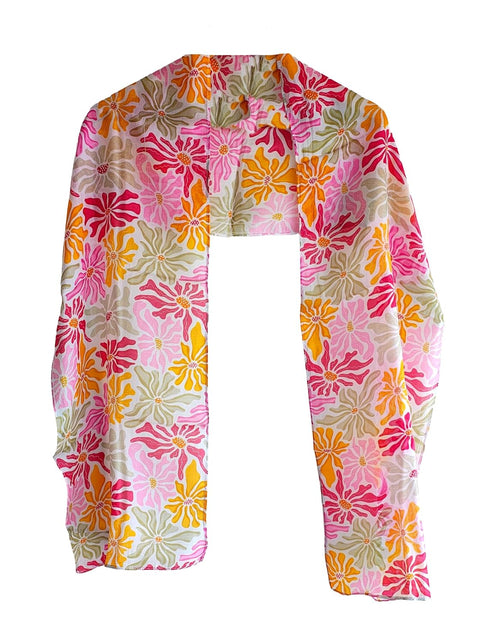Silk Stole, Prints Multi Color, 51 cm Width x 65 cm Length, Lightweight(Pink And Yellow)