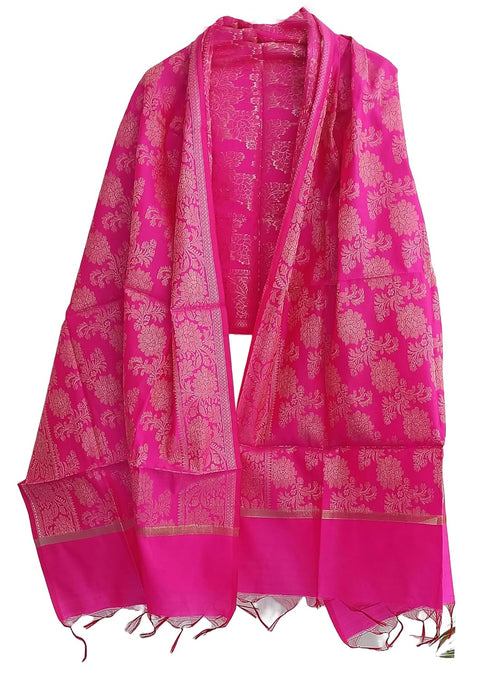 The Women's Art Silk Woven Banarasi Jacquard Dupatta(Dark Pink)