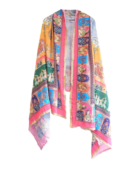 Chinon Pakistani Mirror Work Dupatta, Traditional Embellished Dupatta with Decorative Detailing