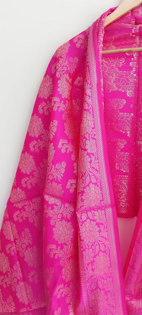The Women's Art Silk Woven Banarasi Jacquard Dupatta(Dark Pink)