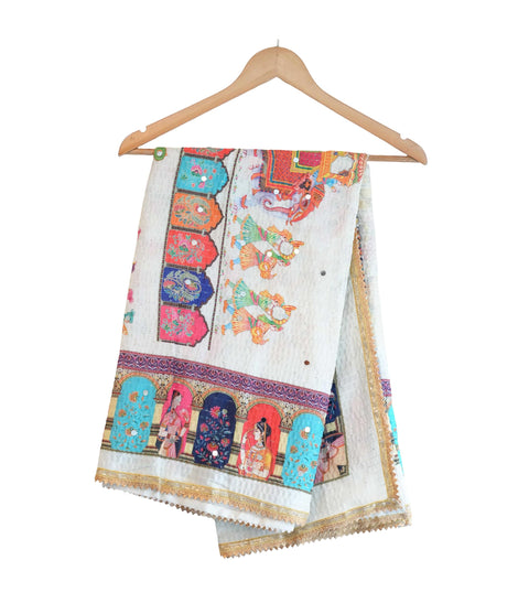 Chinon Pakistani Mirror Work Dupatta, Traditional Embellished Dupatta with Decorative Detailing