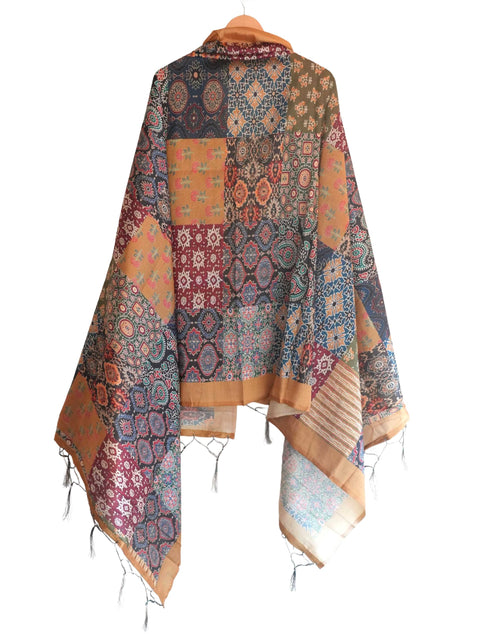 Assam Silk Traditional Dupatta with Multicolor Multi moti Motif | Ethnic Printed Cotton Dupatta with Tassels