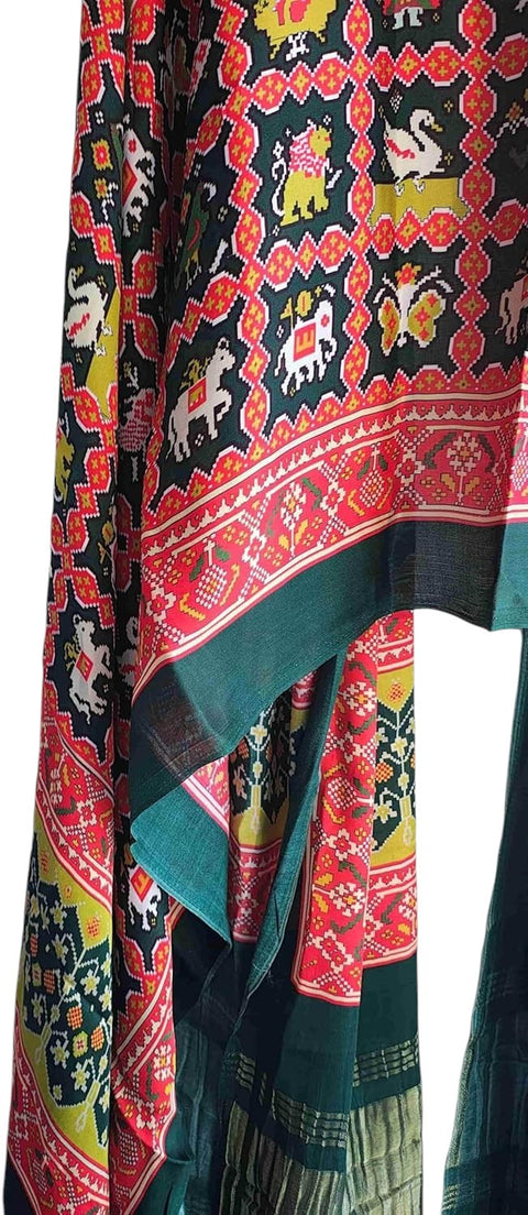 Printed Modal Silk Patola Print Dupatta, Traditional Indian Scarf with Geometric Motifs, Digital Print Design