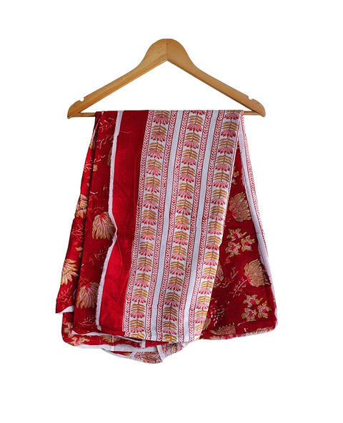 Hand Block Printed Bagru Dupatta in Pure Cotton Malmal(Red And Yellow Color)