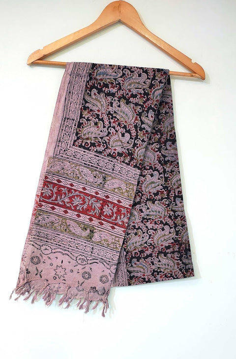 Hand Block Printed Kalamkari Stole - Traditional Indian Floral Scarves (73x194 cm)