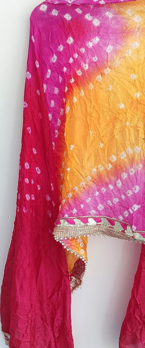 Women's Embellished Red, Pink And Yellow colour Dupatta: A Touch of Silk & Shimmer Bandhani Work Size 190X98X3