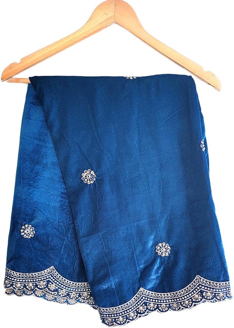 Luxury Micro-Velvet Embroidered Dupatta for Women | Heavy Scalloped Cutwork Border with Butti Work