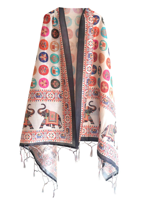 Assam Silk Traditional Dupatta with Multicolor Multi moti Motif | Ethnic Printed Cotton Dupatta with Tassels